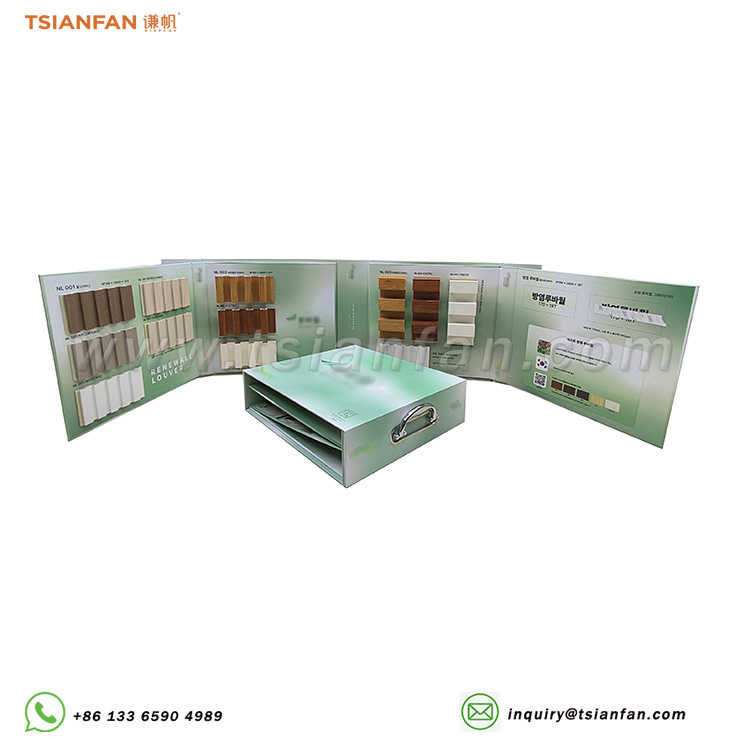 New tri-fold cardboard sample book wooden material folding book