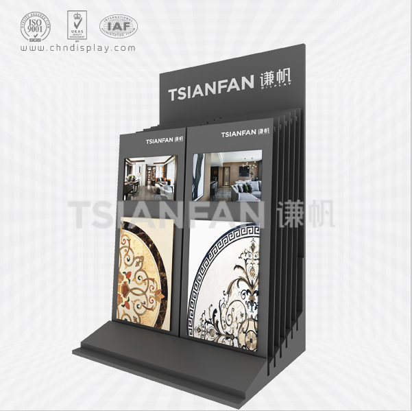 hot sale tiles landing large double-row printable logo insert simple display rack e2139