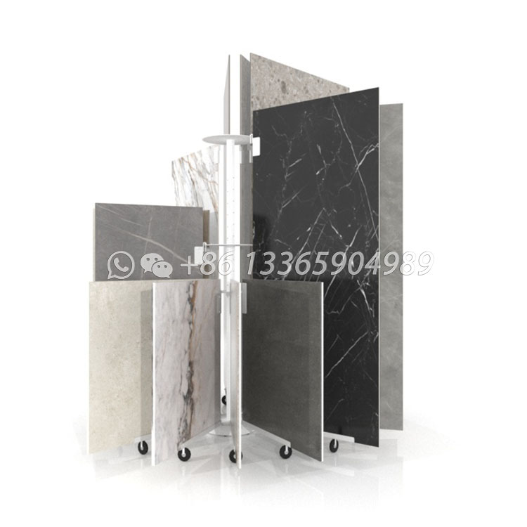 round tile display rack or rotating floor display rack with 16 double-sided panels