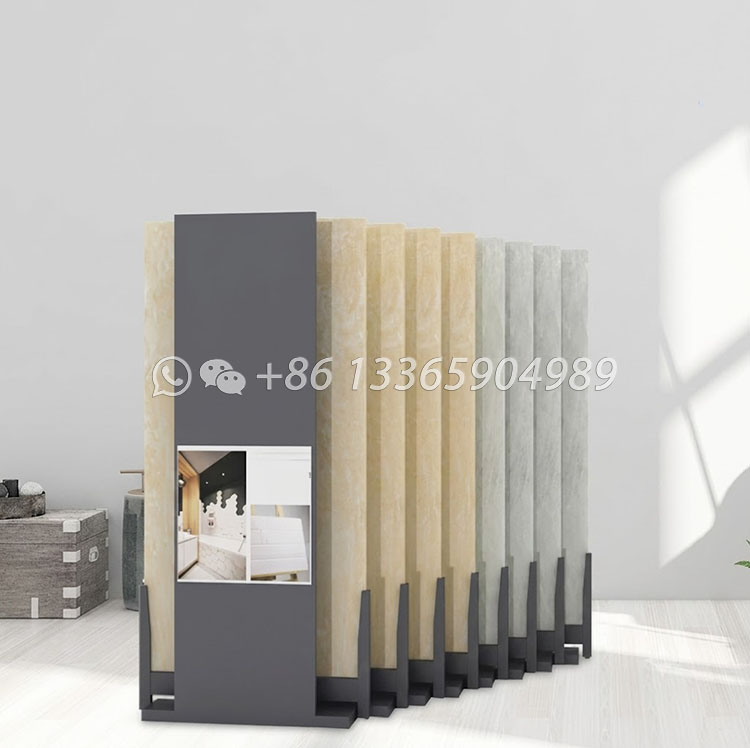 Adjustable Tile Display Stand For Showroom Vertical Ceramic Tile Rack Modern Luxurious Wall Shelf Store Metal Marble Display Rack