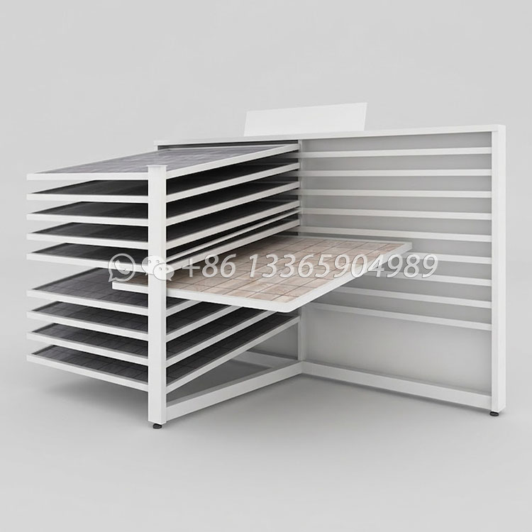 white tile trade show display stand,horizonal side sliding displays-cx2002