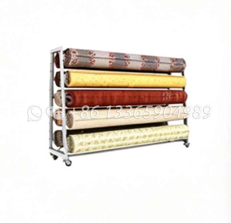 three rows of two carpet display stand,rolling carpet rack-cj2004