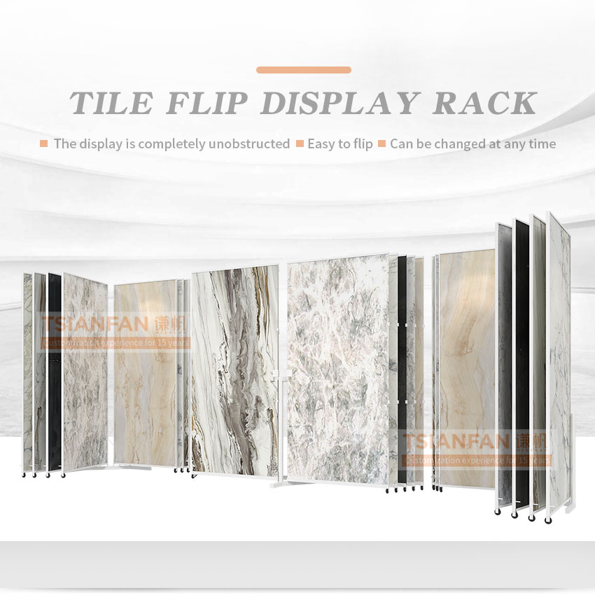Customize Large tile marble slab page turning sliding display rack metal flooring rack