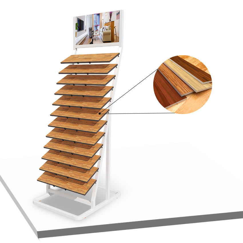 Hot Sale Showroom metal wood panel sample rack hardwood flooring display rack