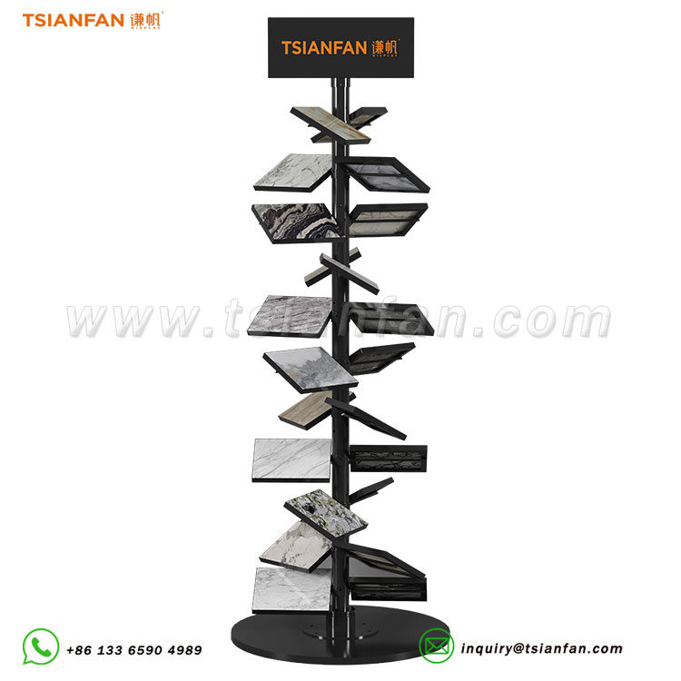 black rotating granite stone display rack flooring manufacturer tile sample display-SRL010