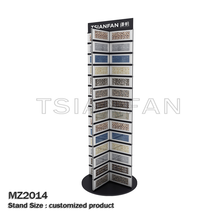 Floor-to-ceiling mosaic display rack with rotating tiles mz2026