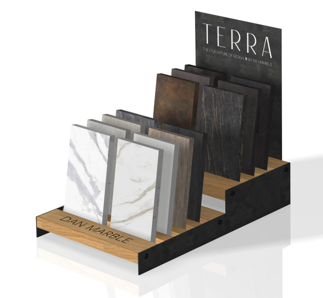 wooden floor tile simple display stand with slot laminated wooden shelf-e039