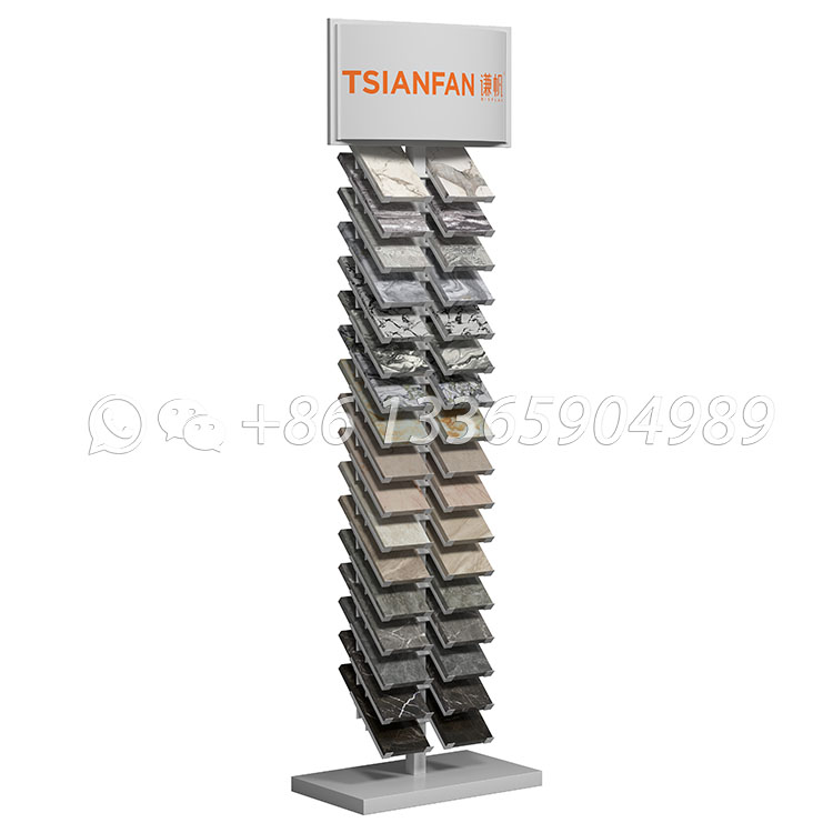 The exhibition hall displays stone sample marble quartz stone tile display floor stand SRL015