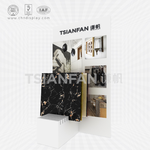 hot manufacture tile flooring steel medium printable logo and sticker pearl white simple display stand e2144