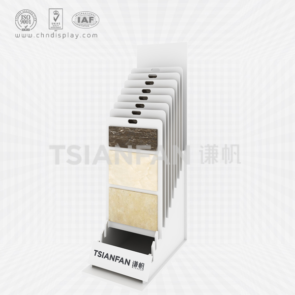 hot selling tile landing steel small printed logo pearl white reclining simple display rack e2146