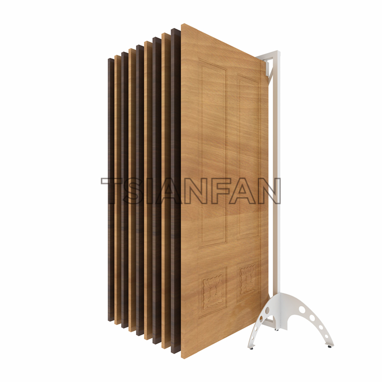 New design of wooden door page turning display frame door panel display flooring stand