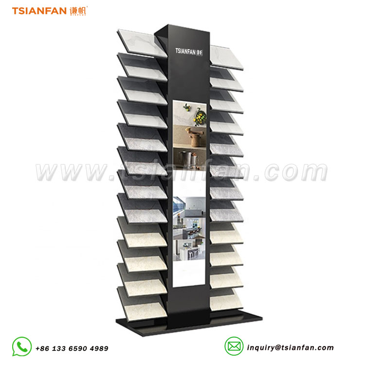 multicolor marble quartz stone sample double-sided tile display stand-srl144