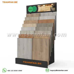 Wooden floor waterfall display stand exhibition hall floor display design ideas