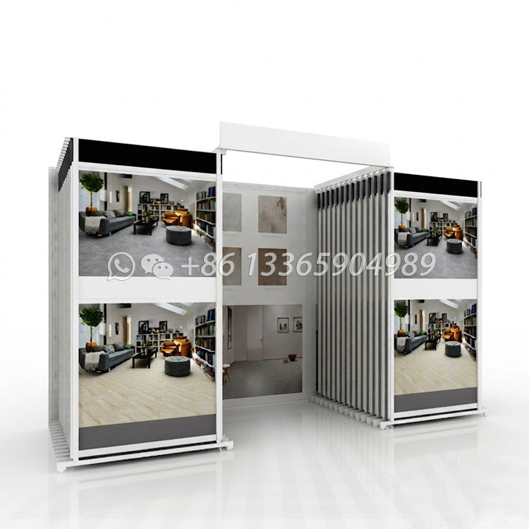 two columns ceramic tile showroom display cabinets,diagonal pull out style-ct2019