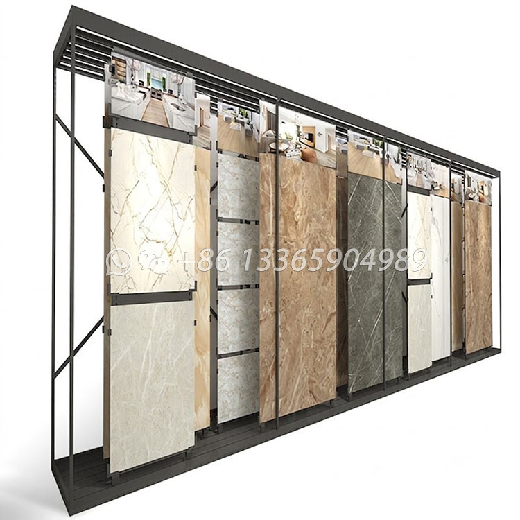 Big size Tile sintered stone display Monitor rack sliding for tile showroom Exhibition hall