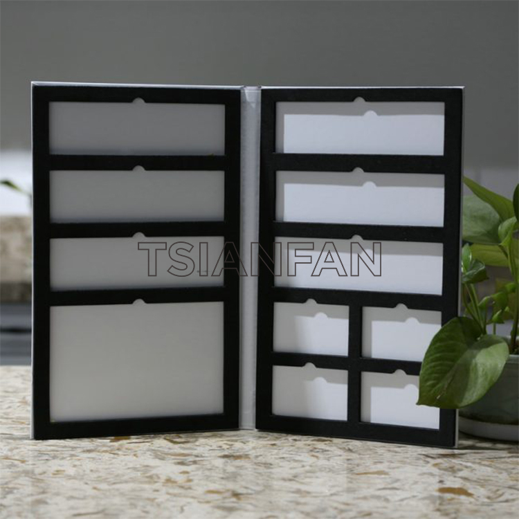 factory custom direct sale 2-page quartz stone plastic sample book-py2015