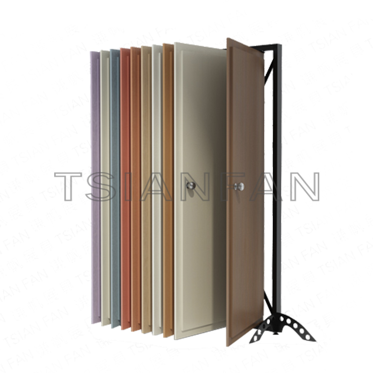 floor standing black metal material sample wooden cabinet door display rack-d2013