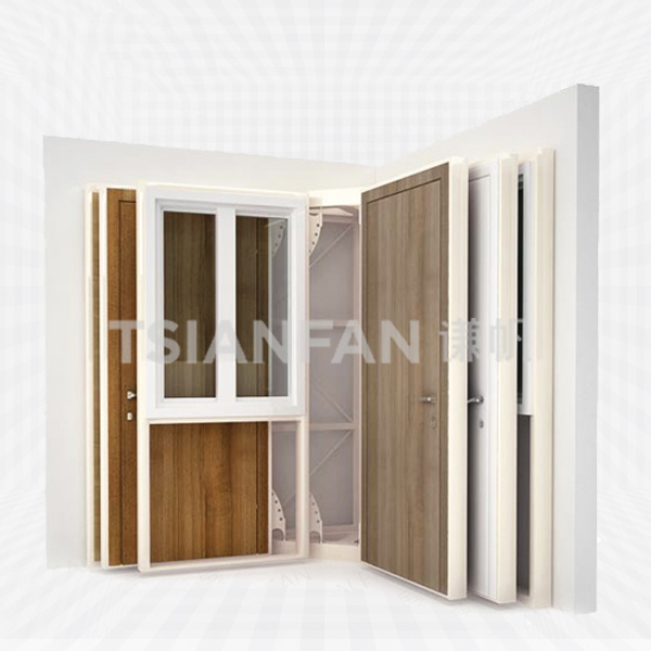 wooden door display rack in showroom,open book style-d2004