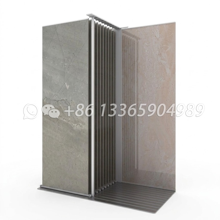 Modern tile showroom with sliding display stands